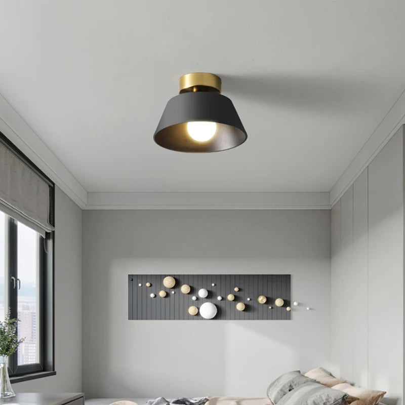 Rétro plafonnier LED décoration intérieure lampe fer rond noir blanc abat-jour pour balcon allée couloir couloir luminaire - vue 6 sur 8