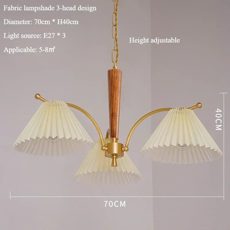 lustre suspendu nordique rétro abat-jour en tissu plissé lampe décorative - vue 9 sur 11