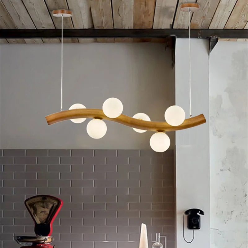 suspension luminaire en bois massif et verre simple - vue 4 sur 11