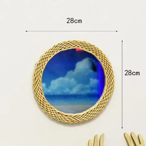 Nordic Style Straw Rattan Wall Decor, Round Rattan Mirror, Decoration Mirror - vue 11 sur 12