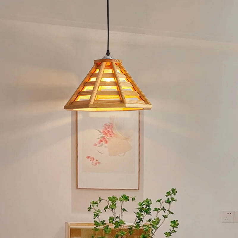 suspension en bois moderne avec éclairage led pour intérieur - vue 4 sur 7