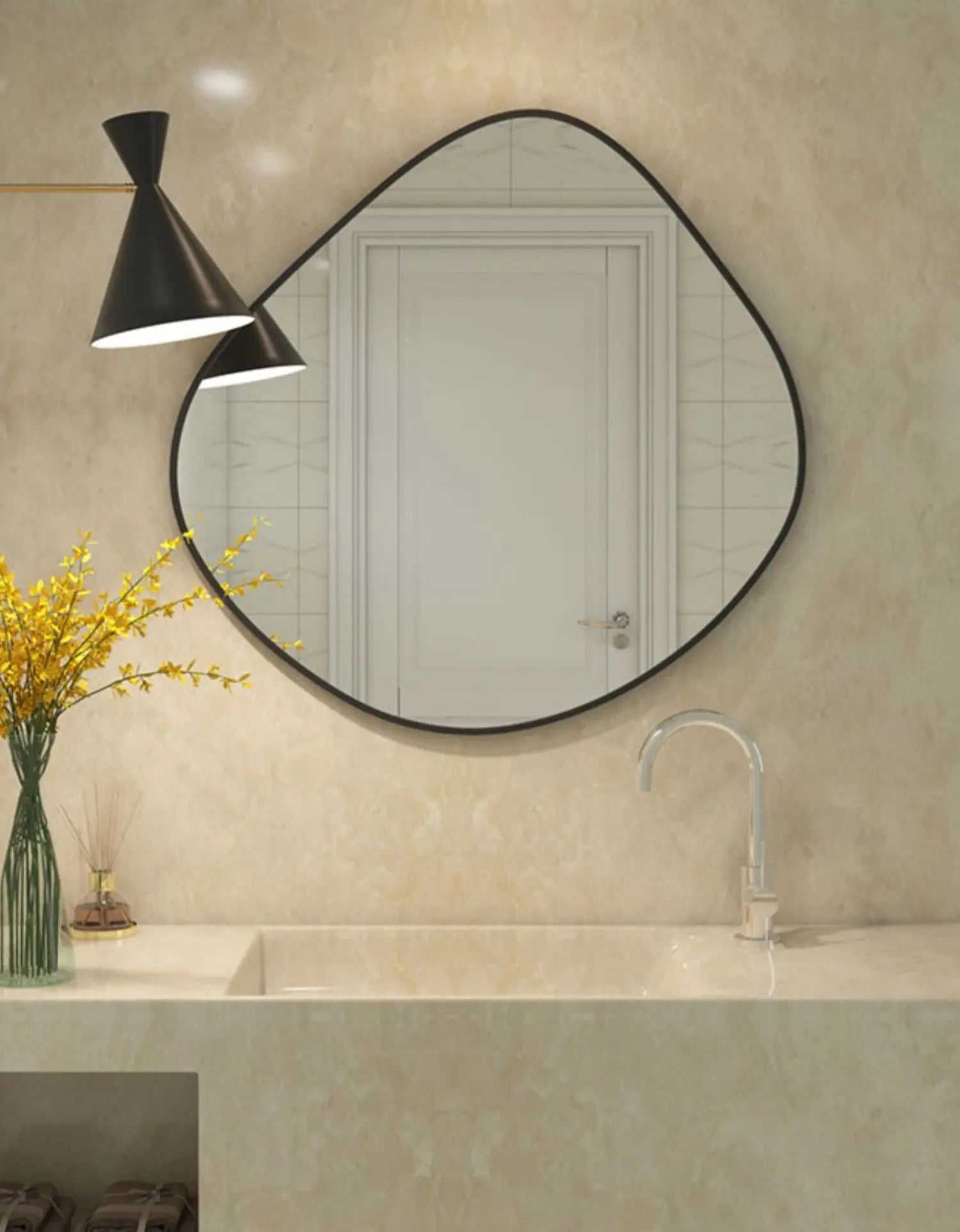 Bathroom mirror, makeup mirror, wall mounted irregular shaped bathroom, irregular water droplet mirror, entrance decoration, hou - vue 6 sur 11