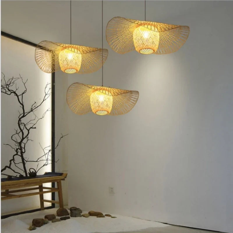 lustre en bambou tissé style japonais pour décoration moderne