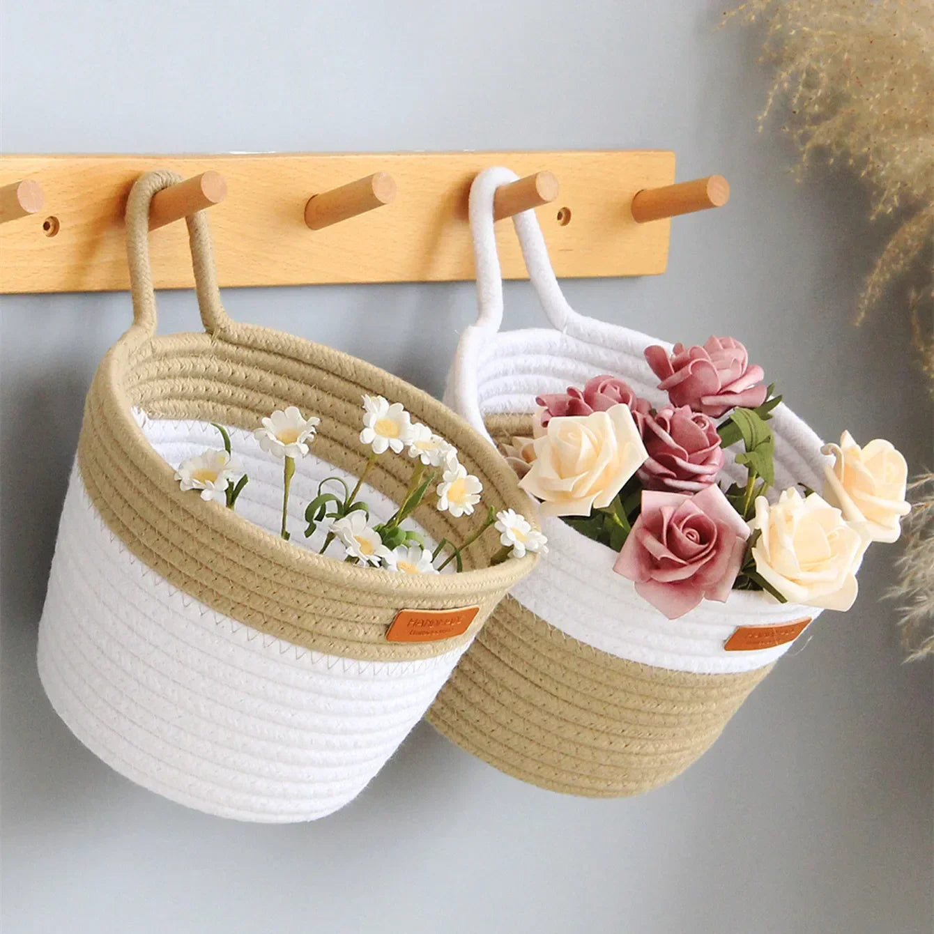 panier moderne en corde tissée pour rangement suspendu - vue 3 sur 8