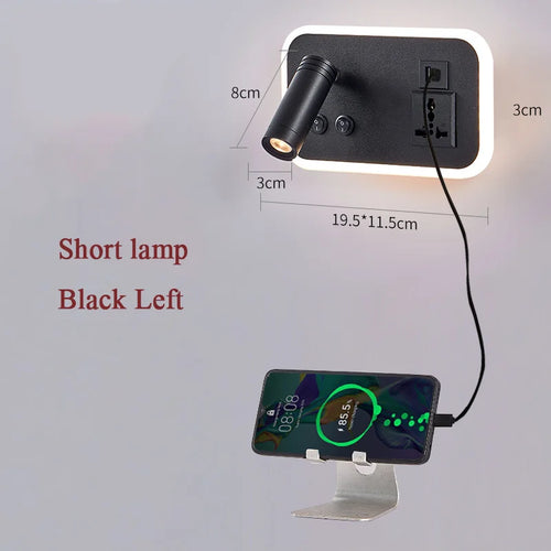 lampe de chevet murale led avec port usb et interrupteur rotatif - vue 10 sur 14