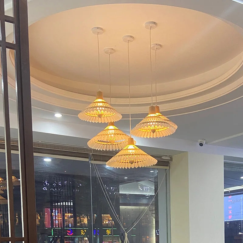 lustre en bambou tissé style chinois créatif pour éclairage décoratif - vue 4 sur 12