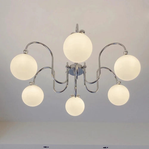 lustre moderne en chrome avec suspension en verre