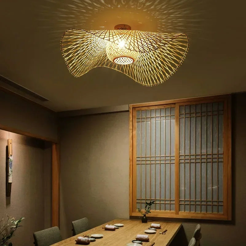 Suspension en bambou de style japonais lampe de plafond créative pour salle à manger lustre de restaurant E27 Luminaire à Suspension - vue 7 sur 6