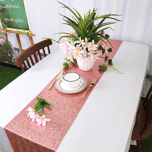 Chemin de table sequins brillants or argent rose