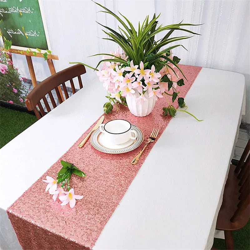 Chemin de table paillettes dorees argentees rose festif - vue 4 sur 7