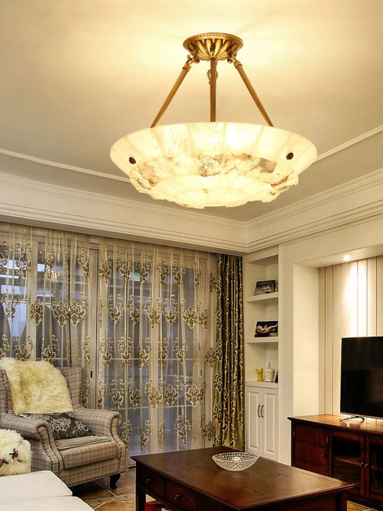 lustre minimaliste en cuivre et marbre design moderne - vue 4 sur 10
