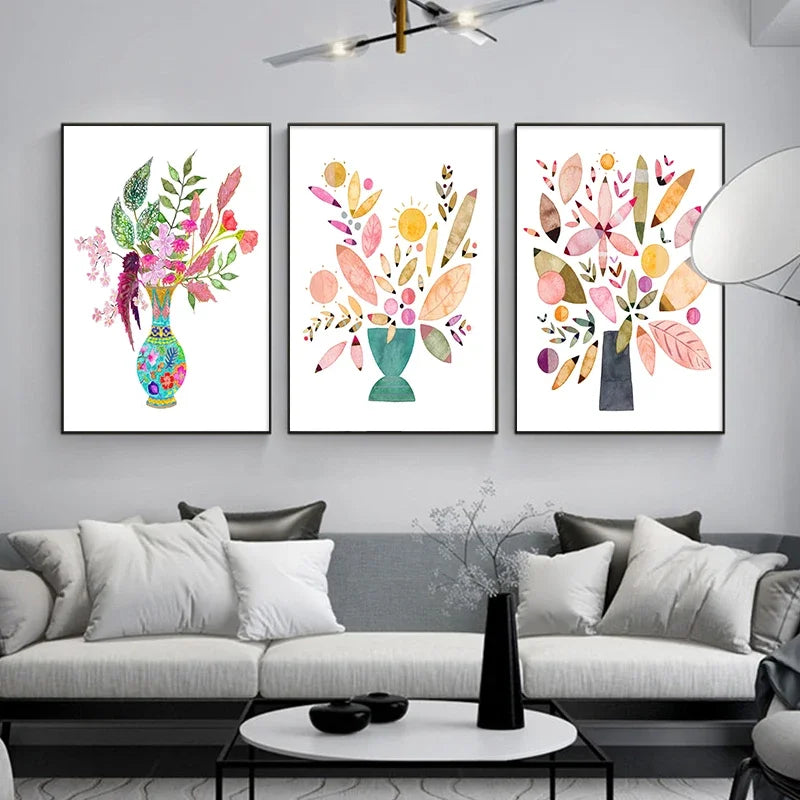 aquarelle vase à fleurs art mural moderne imprimé décoratif - vue 5 sur 7