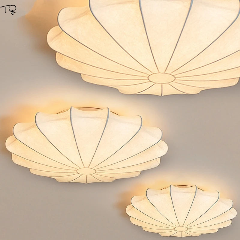 Plafonnier Japonais coréen chaud classique Zen Art tissu soie Led - vue 3 sur 5