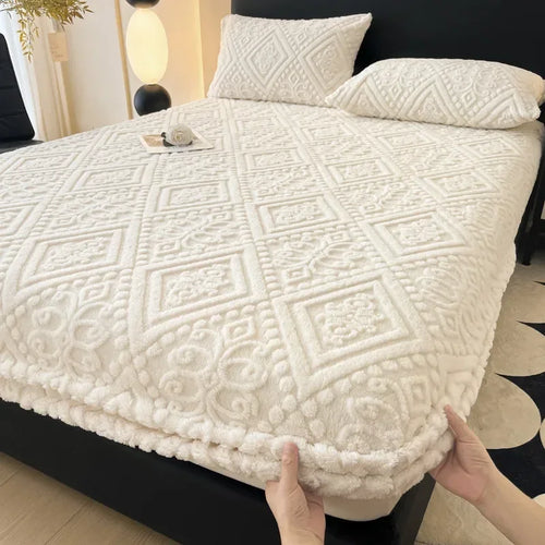 Plush Mattress Cover For Bed,stretch Soft Material Fitted Sheet, Keep Warm,dust Protector,machine Washable 90X200,180X200 - vue 17 sur 20