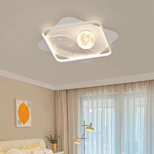 Minimalist nordic style LED ceiling light with eye protection, moon shape - vue 3 sur 11