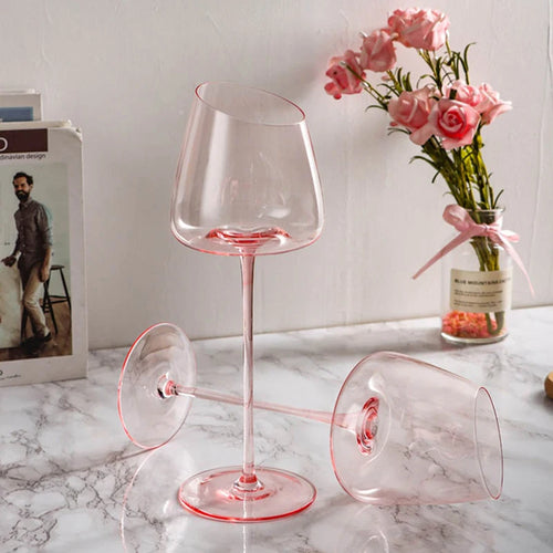 Verres à vin design flamant rose bord incliné
