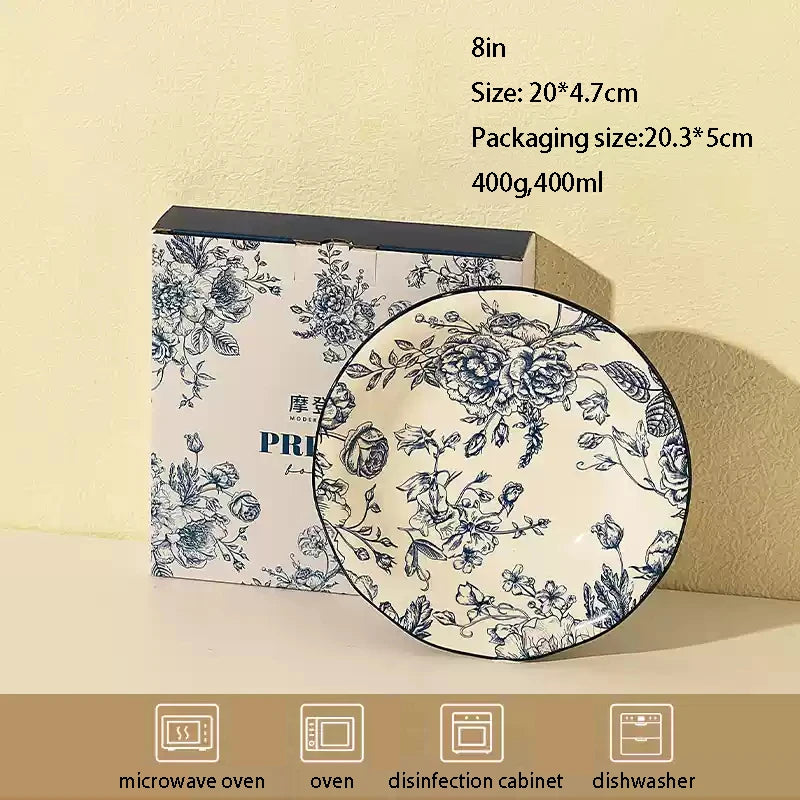 Service d assiettes ceramique motif floral style champetre