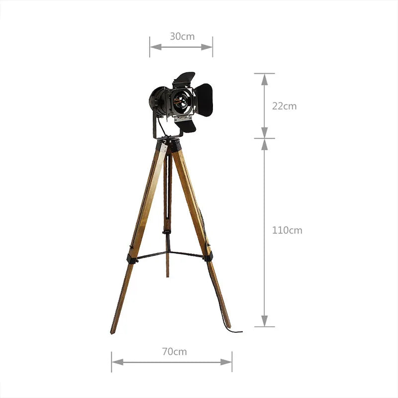 lampadaire moderne en bois avec tête de lumière réglable en fer