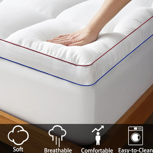 1pc Cooling Mattress Pad, Premium Zoned Quilted Fitted Mattress Topper, Breathable Fluffy Soft Mattress Cover, Machine - vue 3 sur 7