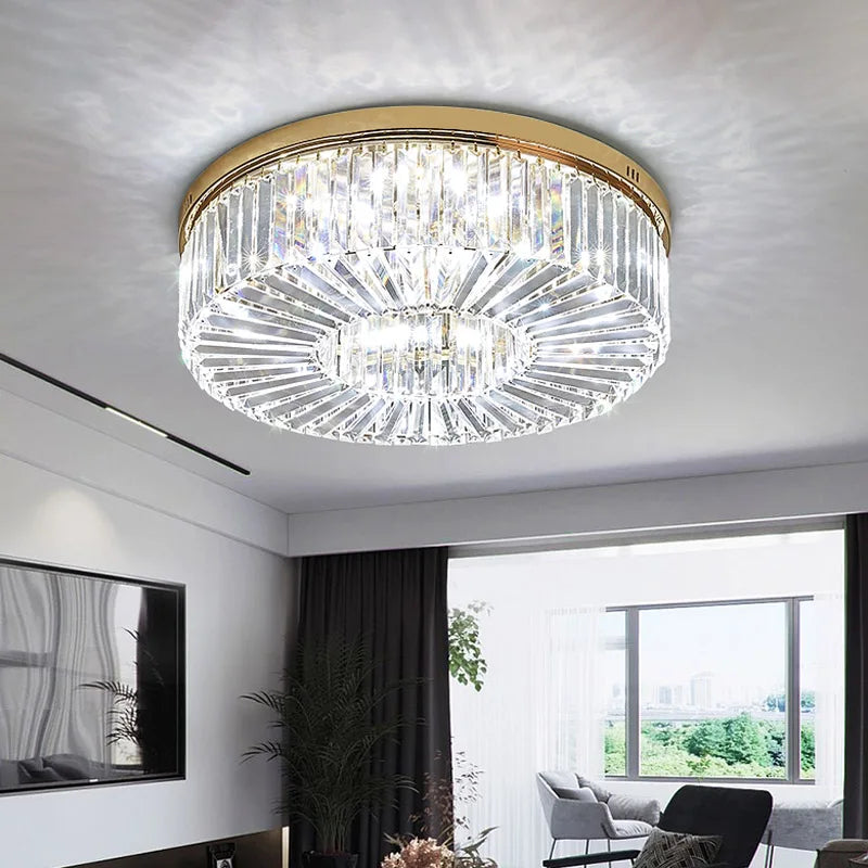 Or Lustre moderne éclairage décoration de la maison de luxe cristal salon plafonnier Dimmable Lustre anneau luminaire LED - vue 3 sur 10