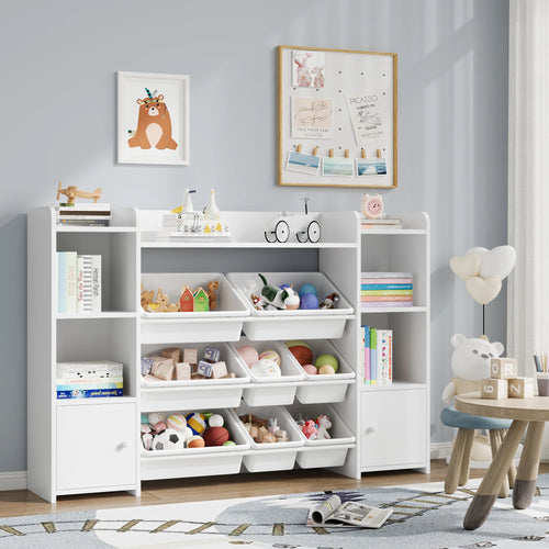 Getone Toy Storage Unit, Children's Bookcase, Toy Organiser with 8 Boxes and 9 Shelves 138x29x94 cm White/Pink - vue 3 sur 7