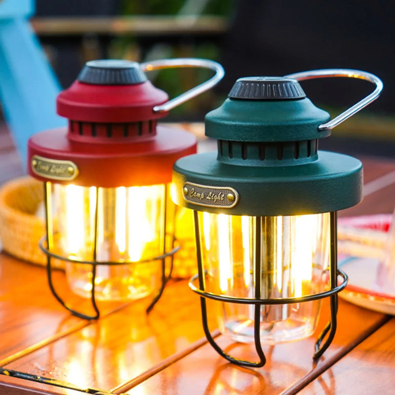 lampe rétro portable rechargeable pour camping et éclairage extérieur