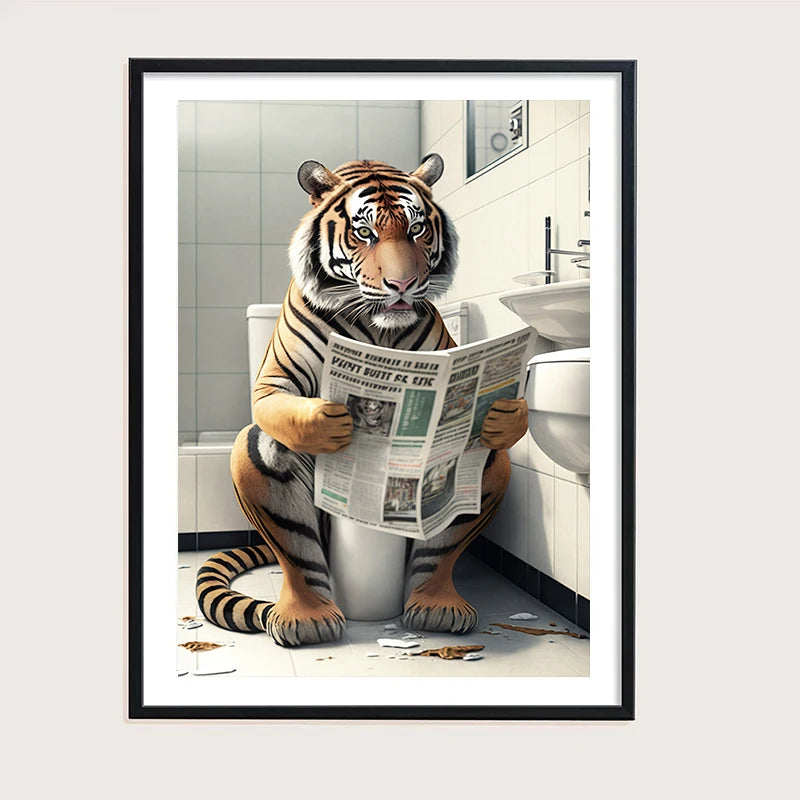 décoration murale humoristique animaux assis sur toilettes
