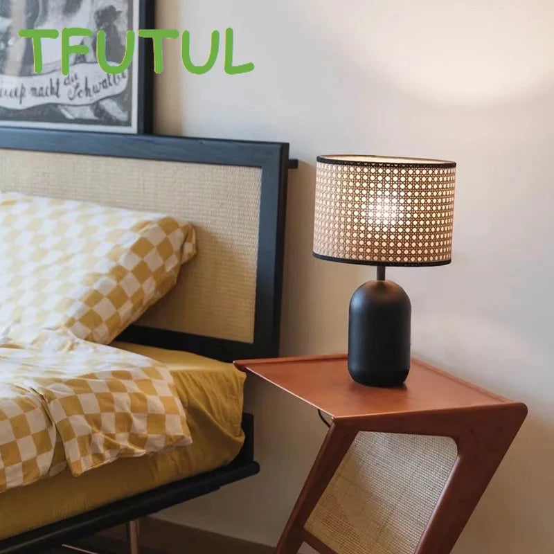 Lampe Vintage Rotin Bureau Bambou Chambre - vue 5 sur 7