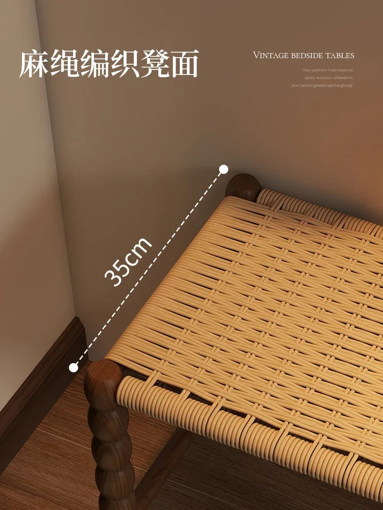 Creative Gourd Stool, French Woven Solid Wood Stool, Household Shoe Changing Stool, Living Room Sofa Side Shelf