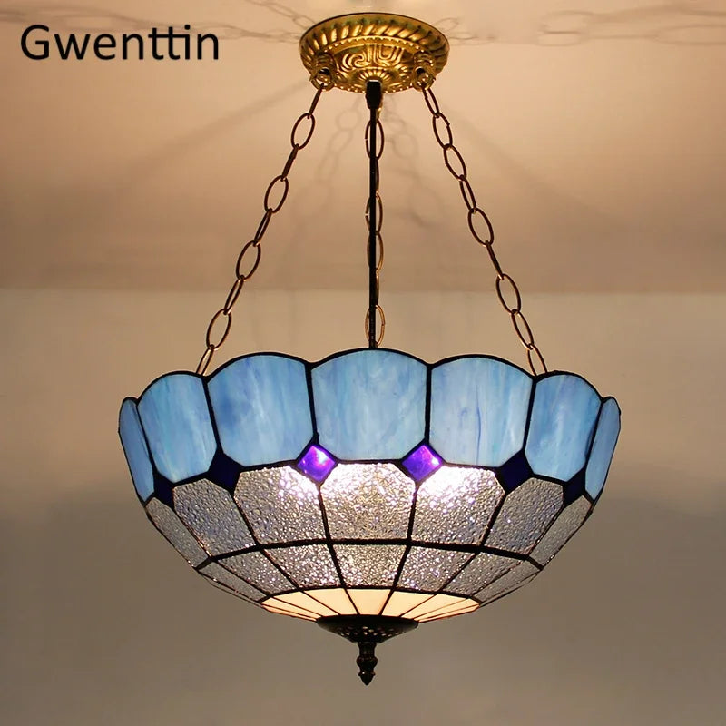 suspension en verre teinté style tiffany pour décoration intérieure - vue 5 sur 26