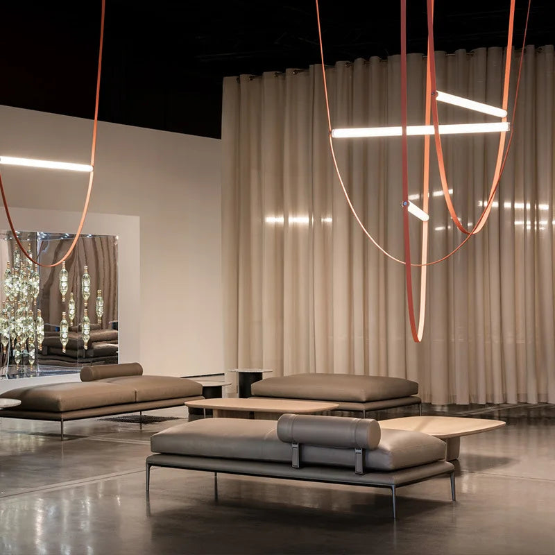 ceinture en cuir moderne avec suspension led pour décoration luminaire - vue 4 sur 14