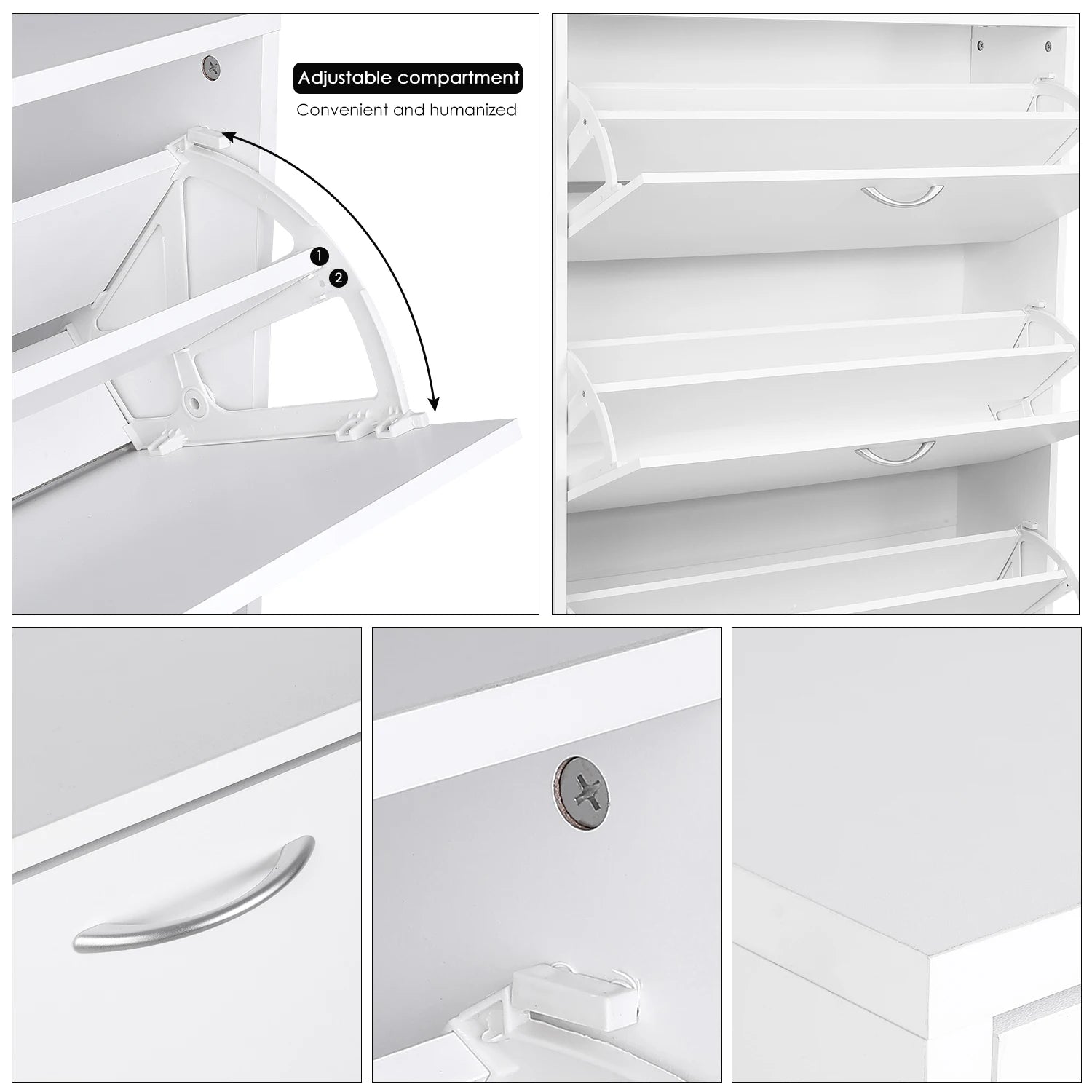 Getone Shoe Cabinet with 3 Doors, Shoe Storage Cupboard, White Shoe Rack Space Saving for Hallway 110x80x23.5cm - vue 5 sur 6