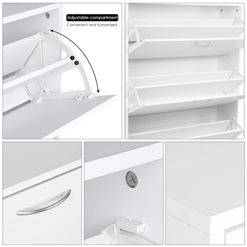 Getone Shoe Cabinet with 3 Doors, Shoe Storage Cupboard, White Shoe Rack Space Saving for Hallway 110x80x23.5cm - vue 6 sur 6