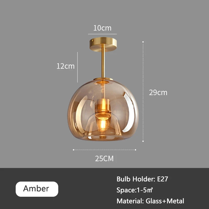Plafonnier design en verre de couloir passage luxe fumé ambre gris - vue 6 sur 8