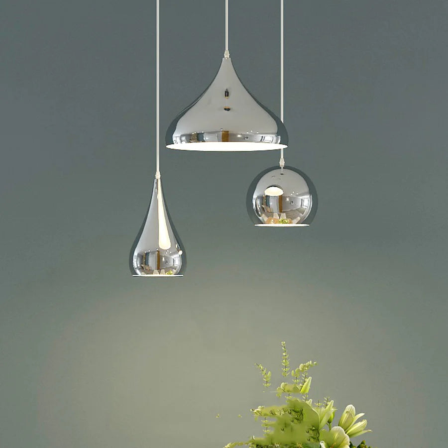Plaqué nordique argent Globe boule miroir lampes suspendues E27 fer lampe suspendue de luxe en laiton argenté Art cuisine hôtel suspension lampe