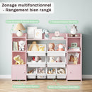 Getone Toy Storage Unit, Children's Bookcase, Toy Organiser with 8 Boxes and 9 Shelves 138x29x94 cm White/Pink
