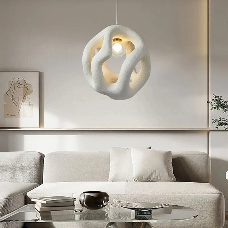 suspension Wabi-sabi Design Style salon maison chambre à manger résine haut de gamme intérieur LED - vue 5 sur 8