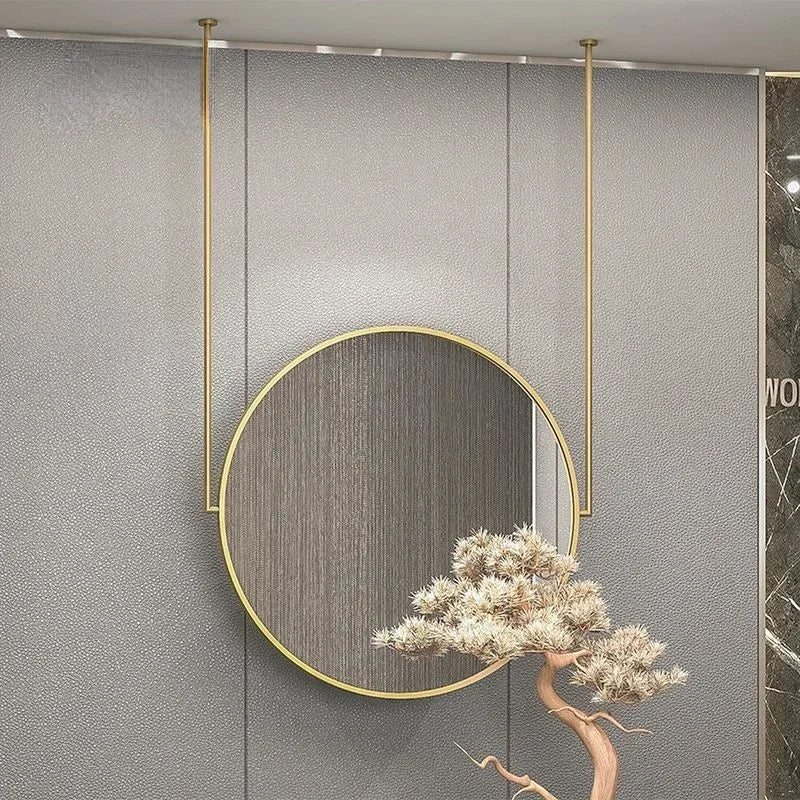 miroir mural rond en métal doré accessoire décoratif élégant - vue 5 sur 6