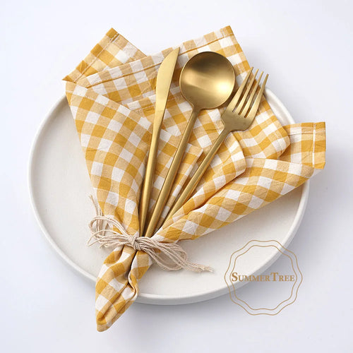 Serviette de table coton vichy carreaux linge de cuisine - vue 6 sur 7