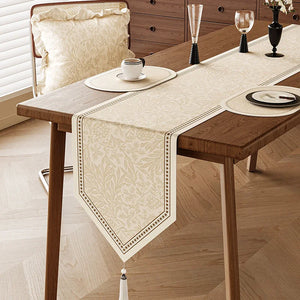Linen table runner with floral design, country style