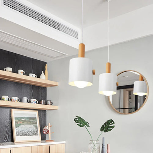 Lustre LED de chevet de chambre à coucher de Macarons nordiques rond rond décoratif salle à manger suspension lumière créative intérieure suspension lustre - vue 5 sur 9