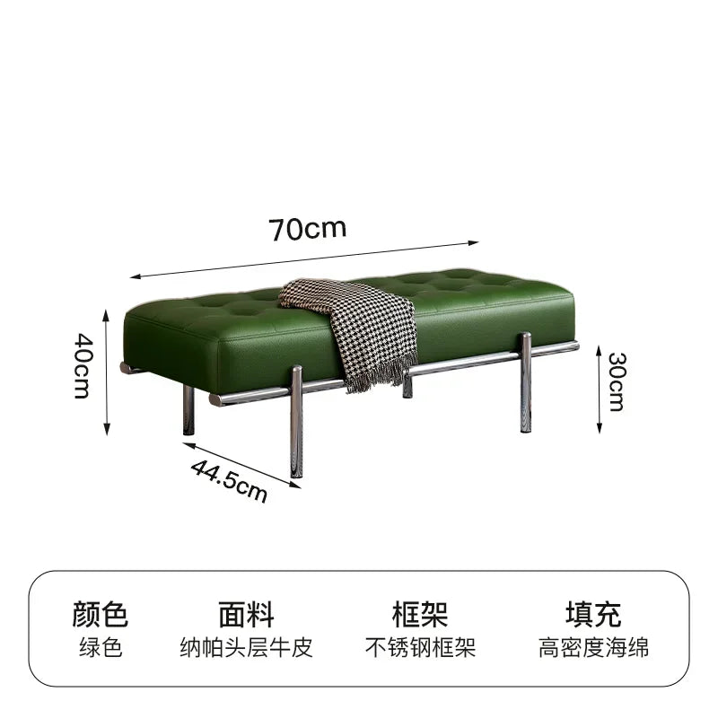 Stainless Steel Shoe Changing Bench, Long Stool, Italian Minimalist Leather, Bed-End Seat, Light, Luxury - vue 36 sur 42