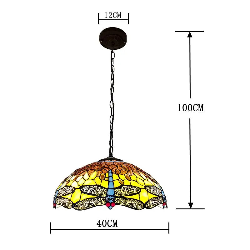 American 16 Inch Dragonfly Chandelier Tiffany Style Coffee Restaurant, Bar, Indoor Bar Lighting, Glass Antique Art Creativity - vue 5 sur 6