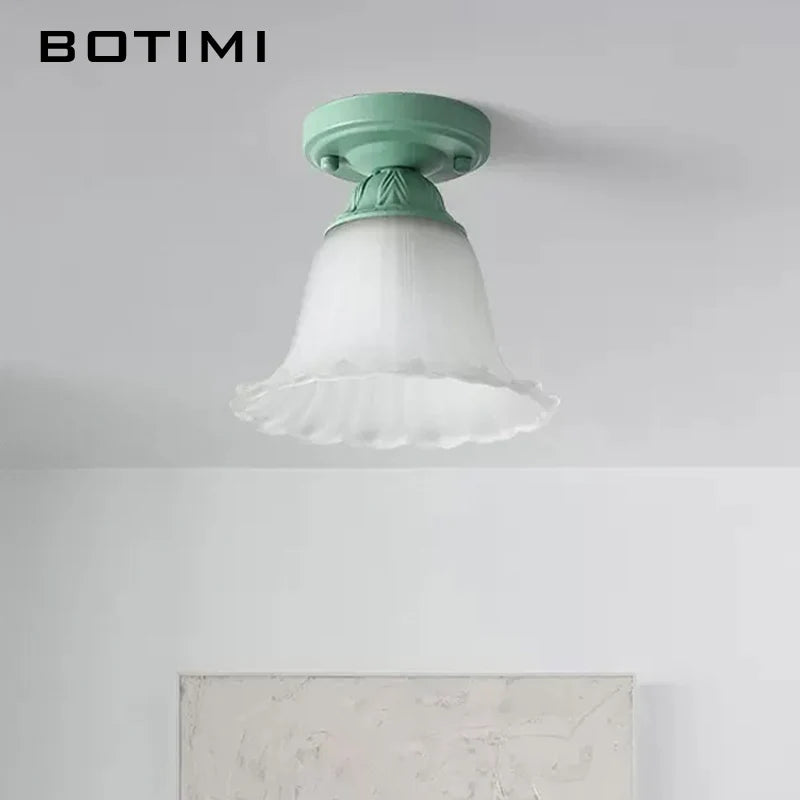 botimi plafonniers campagne verre dépoli métal vert luminaires balcon - vue 3 sur 7