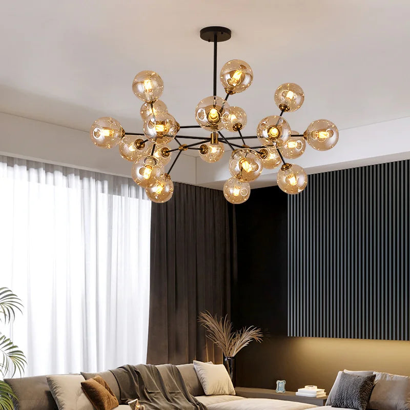 Modern minimalist kitchen, family, bedroom, dining-room, droplight attic luxury glass bubbles molecular droplight - vue 4 sur 9