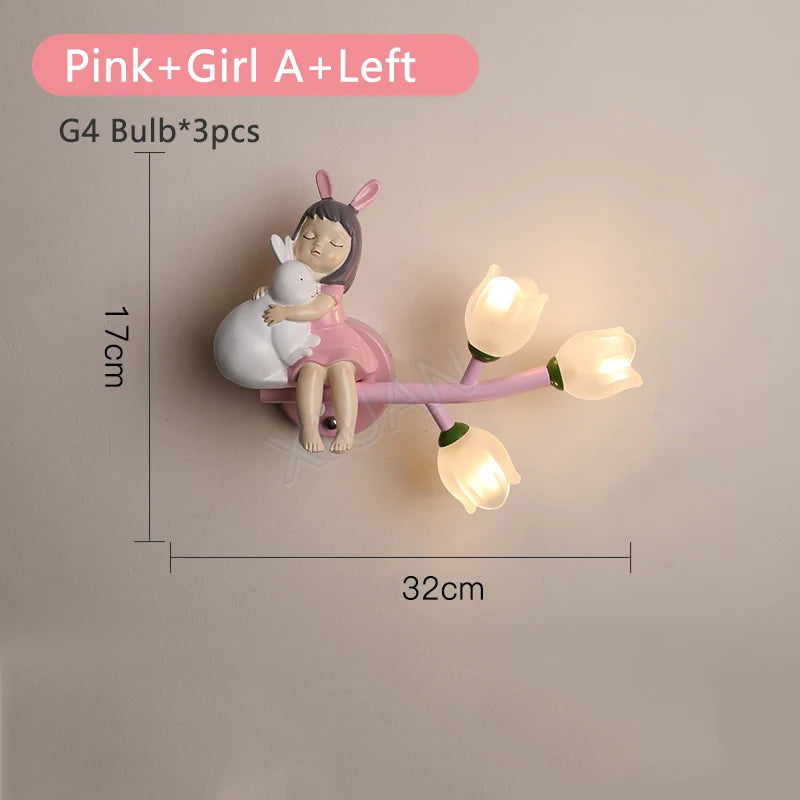 applique murale fille lapin g4 led fleur - vue 15 sur 22