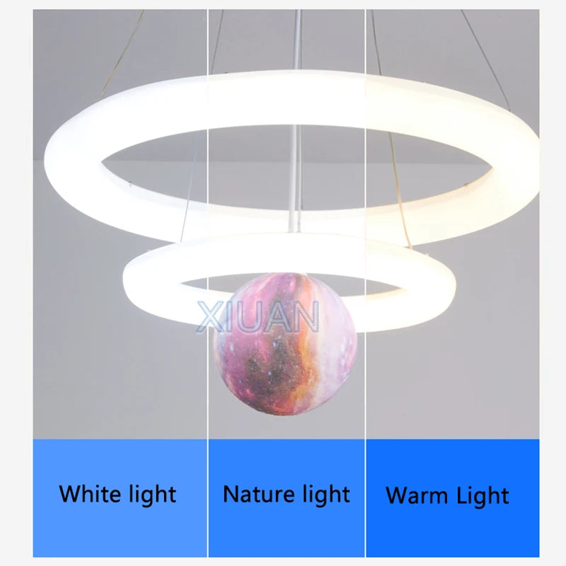 Creative Children's Room Pendant Lamps 360 Degree Lighting Annular Sconces Unicorn Astronaut Bedroom Hanging Light Pink Blue - vue 6 sur 9