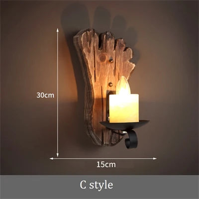 applique murale vintage en bois avec abat-jour en verre et métal - vue 10 sur 16