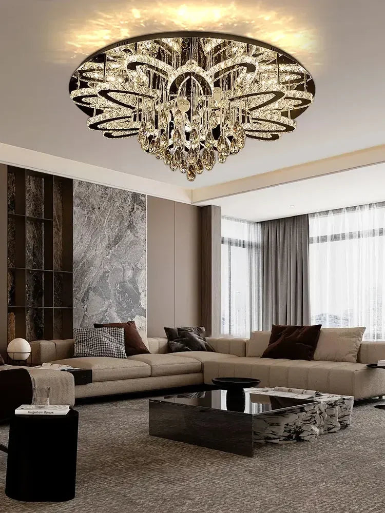plafonnier led moderne en cristal et acier inoxydable design élégant pour intérieur - vue 3 sur 7
