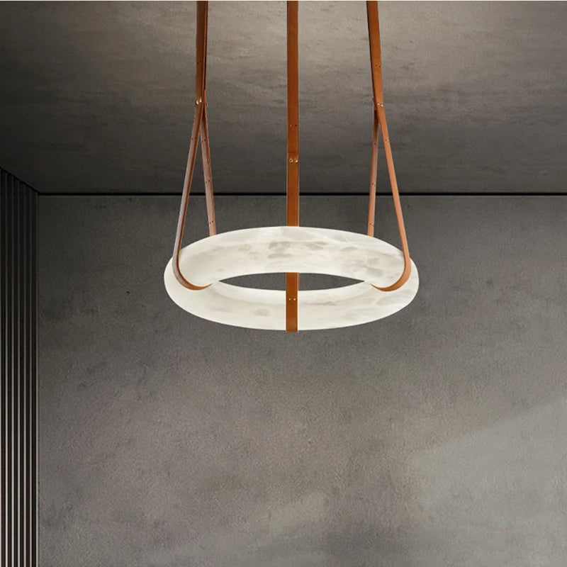 lustre circulaire en marbre led de luxe suspendu - vue 5 sur 7